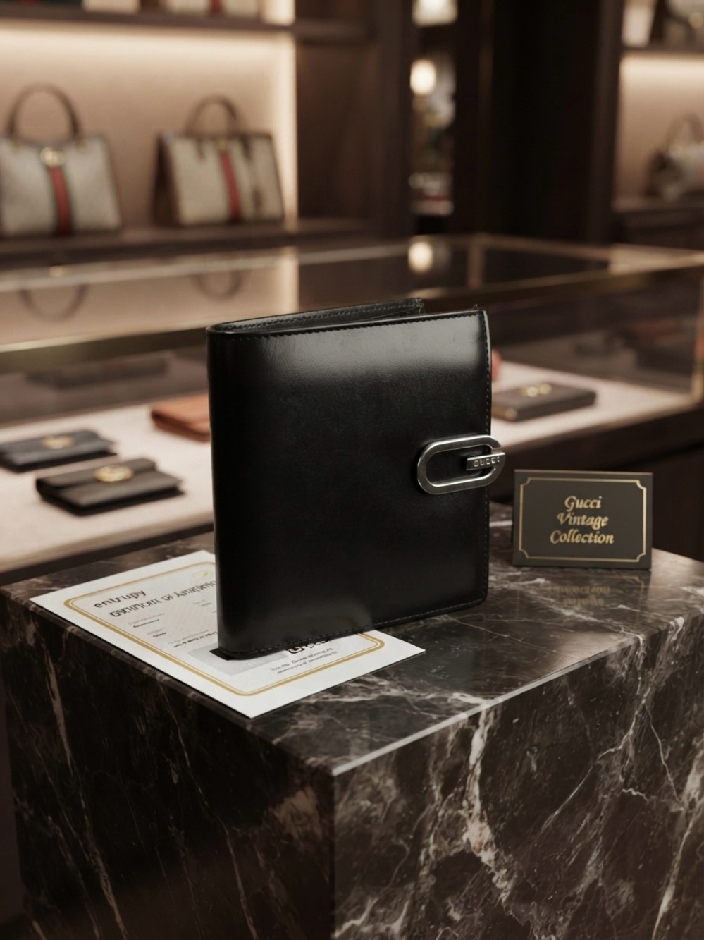 Gucci Black Patent Leather Bifold Wallet with Silver-Tone G Clasp